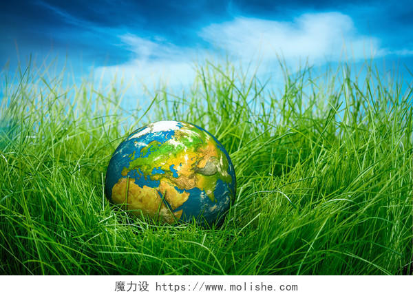 球落在绿草上地球日